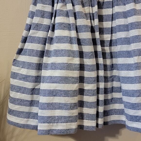 TAHARI BABY BLUE AND WHITE STRIPED SLEEVELESS DRESS WITH BOW, SIZE 4 - Picture 3 of 11